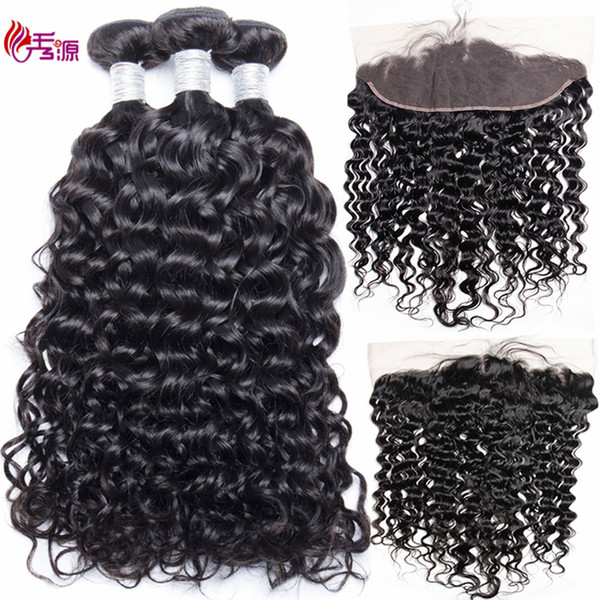 Water Wave Bundles With Closure Grade Virgin Hair Natural Color Brazilian Remy Human Hair 3 Bundles With 13x4 Swiss Lace Closure