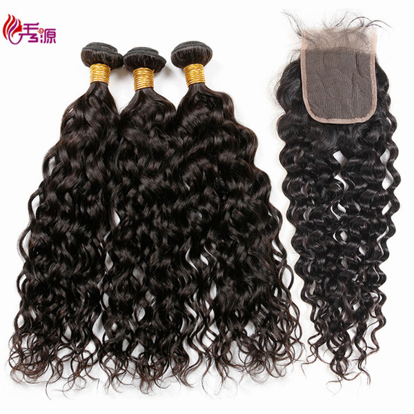 Human Hair Bundles With Closure Raw Indian Water Wave Virgin Remy Human Hair Bundles With Frontal 