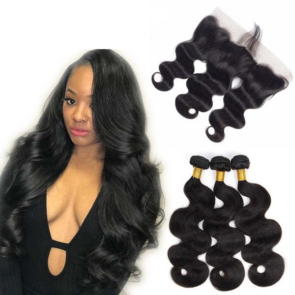 Grade Virgin Hair Bundles With Lace Closure Brazilian Body Wave Remy Human Hair 3 Bundles With 13x4 Lace Closure