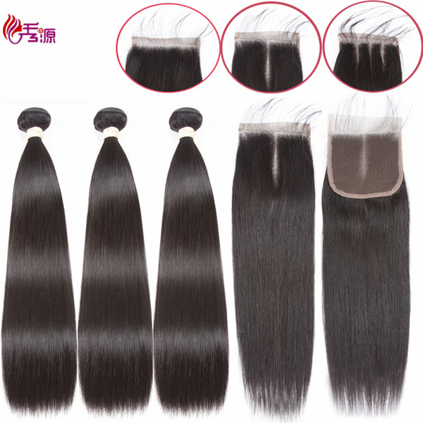 Raw Indian Virgin Remy Human Hair Bundles With Top Lace Closure Cuticle Aligned Straight Remy Human Hair Bundles With 4x4 Lace Closure