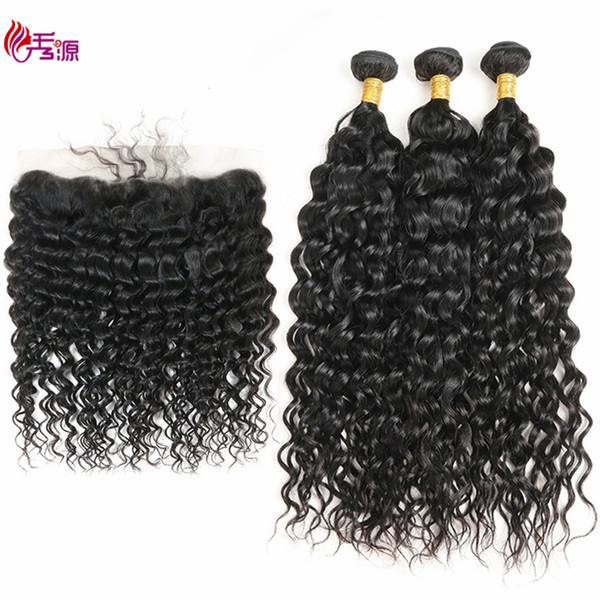 Brazilian Water Wave Virgin Human Hair Bundles With 13X4 Lace Closure Natural Color 100 Unprocessed Remy Human Hair 3 Bundles With Closure