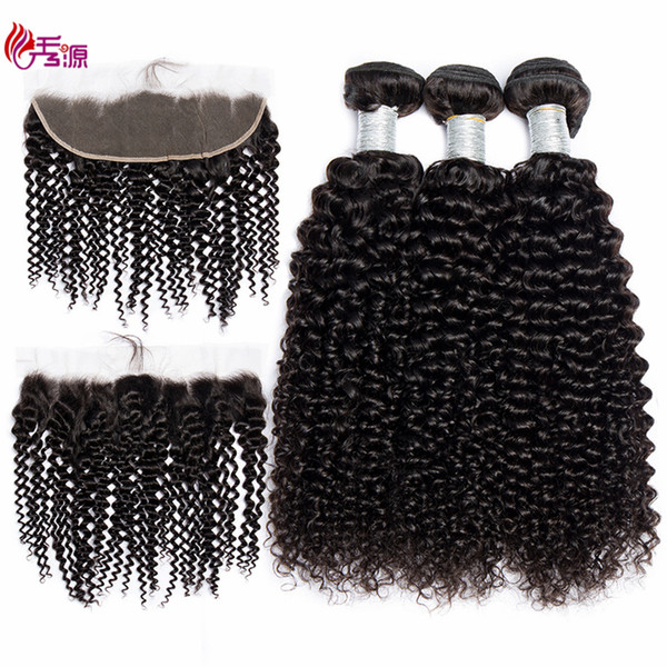 Xiuyuan Cheap Brazilian Kinky Curly Virgin Remy Human Hair Bundles With Closure Natural Color Virgin Hair Bundles With Ear To Ear Closure