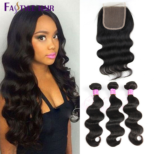 Brazilian Body Wave 3 Extension Bundles With Swiss Lace Closure UNPROCESSED Peruvian Malaysian Indian Virgin Human Hair Wefts Dyeable