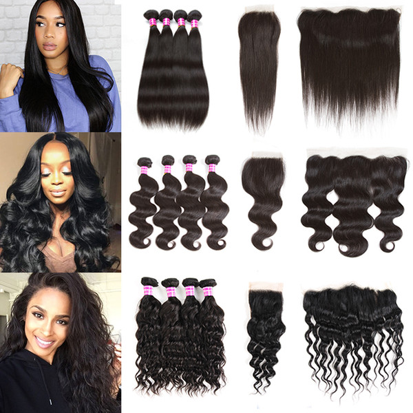 Mink Brazilian Virgin Hair 4 Bundles With Closure Or Frontal 8a Straight Body Deep Water Wave Kinky Curly Human Hair Weft Extensions Weave