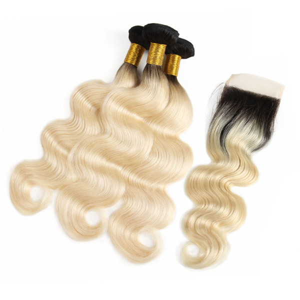 Brazilian Virgin 1B 613 Blonde Body Wave Human Hair Bundles With Closure Unprocessed Wet Wavy Human Hair Bundles With Closure Hair Extension