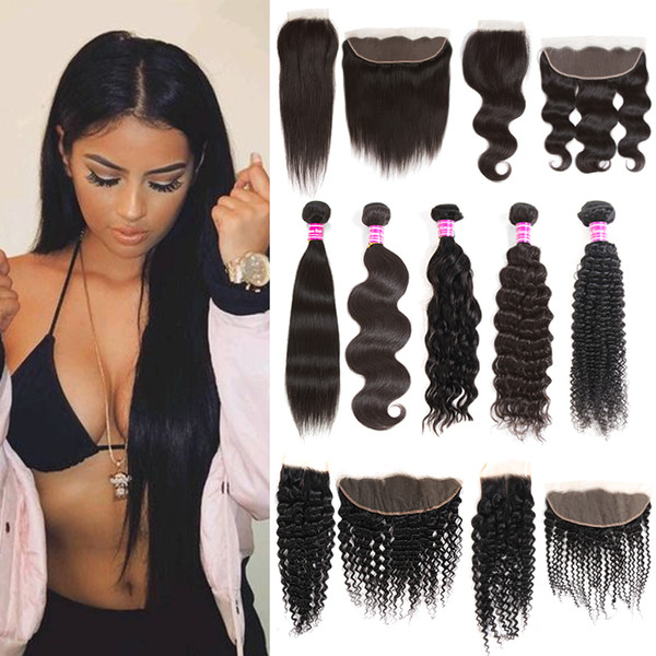 Brazilian Virgin Straight Hair Bundles With Closure Body Water Deep Wave Bundles With Frontal Kinky Curly Human Hair Weave Hair Extensions