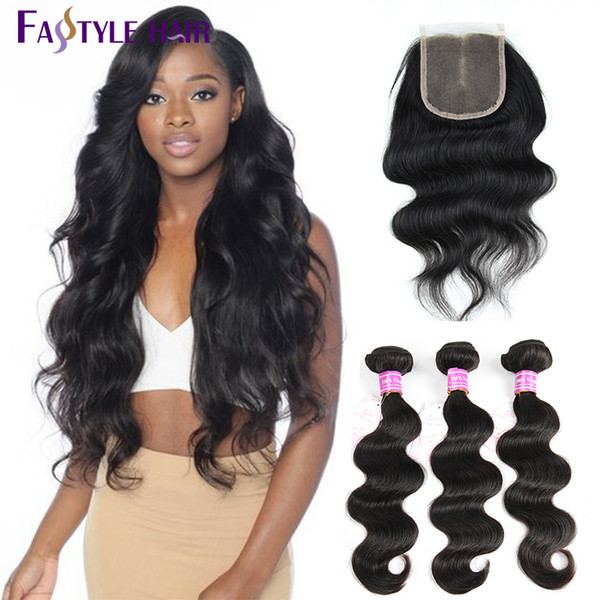 Hot! Brazilian Body Wave 3 Extension Bundles With Swiss Lace Closure UNPROCESSED Peruvian Malaysian Indian Virgin Human Hair Wefts Dyeable