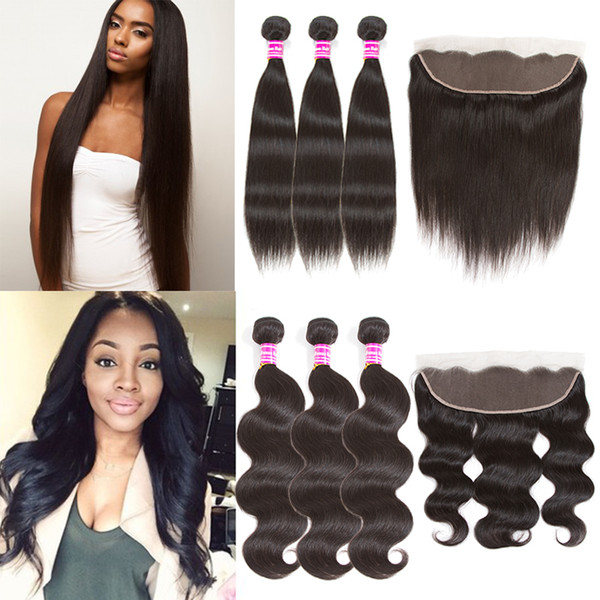 Mink Brazilian Straight Body Wave Human Hair Bundles With Ear To Ear Lace Frontal Raw Indian Virgin Human Hair Weaves Hair Extensions Hot