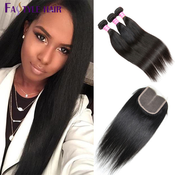 Wholesale Malaysian Straight 3 Extension Bundles With Swiss Lace Closure UNPROCESSED Brazilian Peruvian Indian Virgin Human Hair Wefts