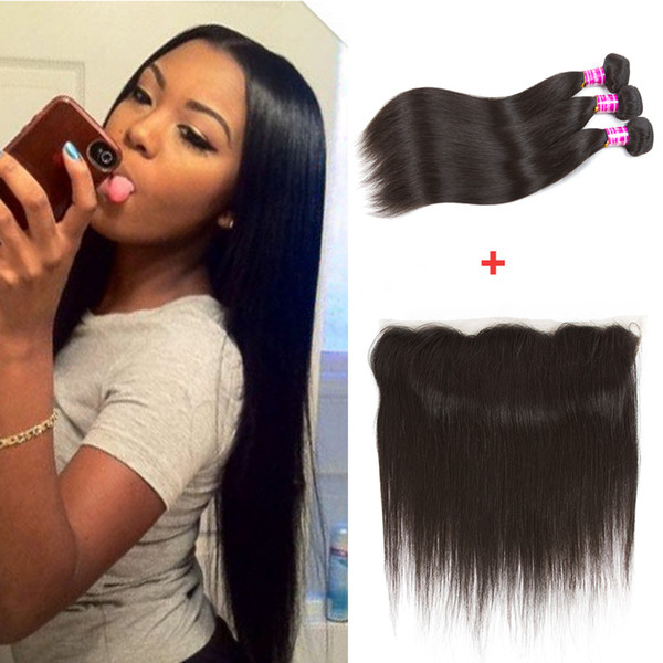 8a Brazilian Virgin Straight Human Hair 3 bundles with Lace Closure Ear To Ear Lace Frontal Unprocessed Indian Peruvian Malaysian Hair