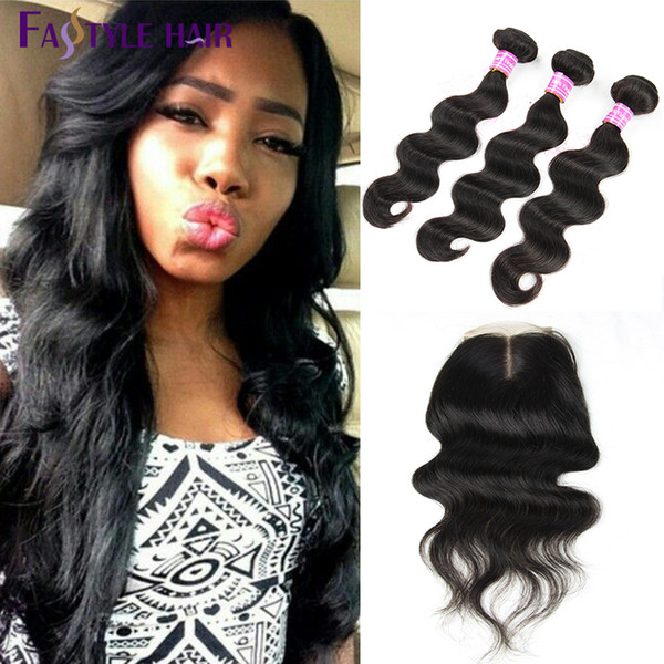 Cheap Malaysian Body Wave 3 Extension Bundles With Lace Closure UNPROCESSED Brazilian Peruvian Indian Virgin Human Hair Wefts Dyeable