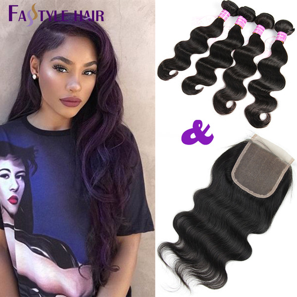 NEW! Peruvian Body Wave Extension 4 Bundles With Lace Closure UNPROCESSED Brazilian Malaysian Indian Cambodian Virgin Human Hair Weave Weft