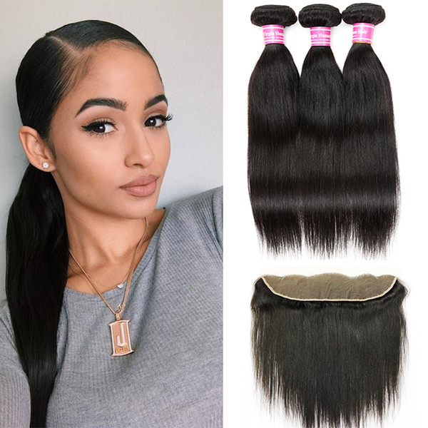 Virgin Human Hair Brazilian Straight Hair Wefts 3 Bundles with 13