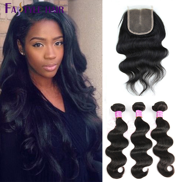 Fastyle Brazilian Body Wave 3 Extension Bundles With Lace Closure UNPROCESSED Peruvian Malaysian Indian Virgin Human Hair Wefts Dyeable