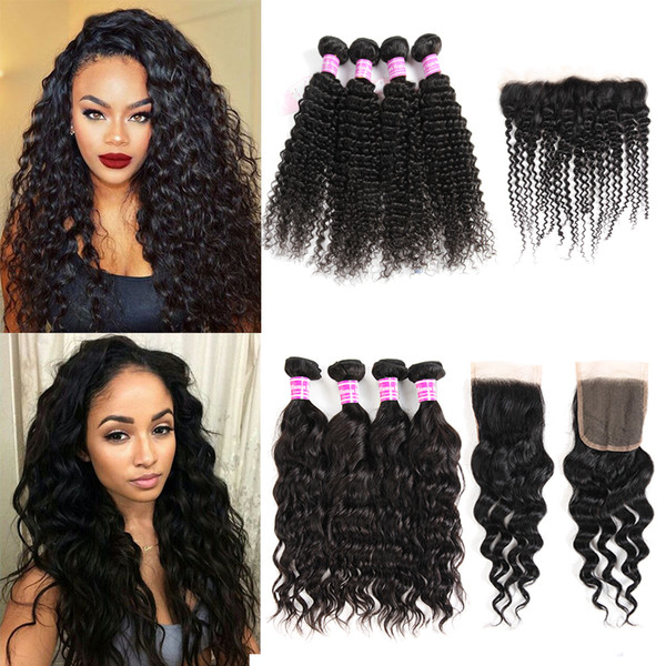 Fashional Brazilian Water Wave Human Hair Bundles With Closure Raw Indian Malaysian Kinky Curly Human Hair Bundles With Frontal Ear To Ear