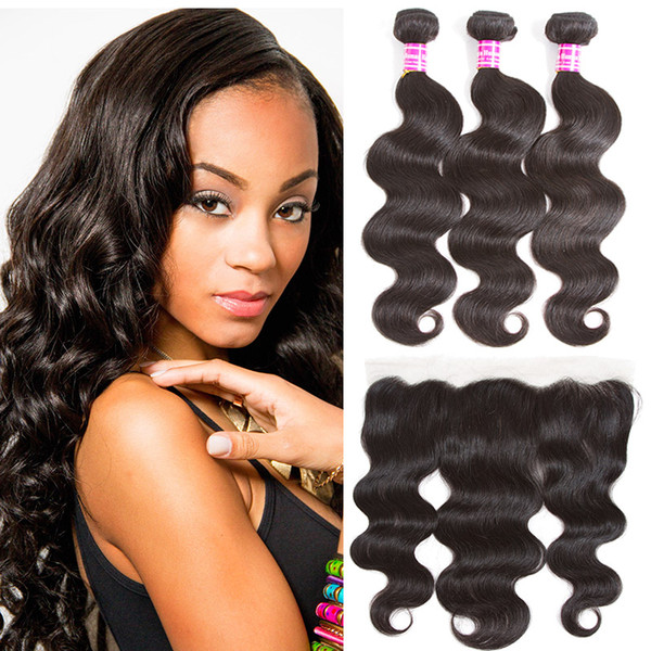 Hot Peruvian Body Wave Human Hair Weaves 8a Brazilian Malaysian Indian Virgin Hair 3 Bundles Human Hair Extension With Lace Clsoure Frontal