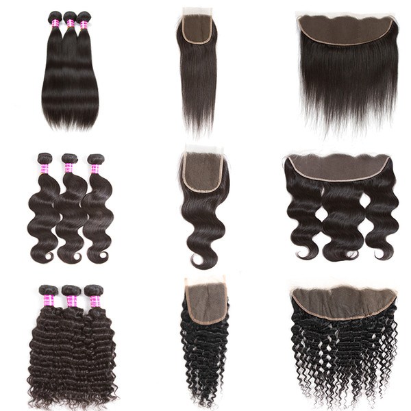 Brazilian virgin hair 3 bundles straight body deep water wave kinky curly with Frontal Closure human hair extension