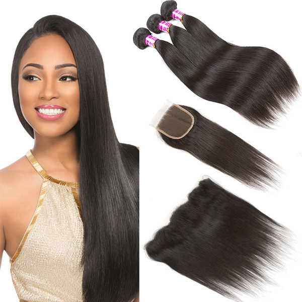 Brazilian Virgin Human Hair Straight Body Wave 3 Bundles With Lace Closure Frontal Ear To Ear Raw Virgin Indian Human Hair Extensions