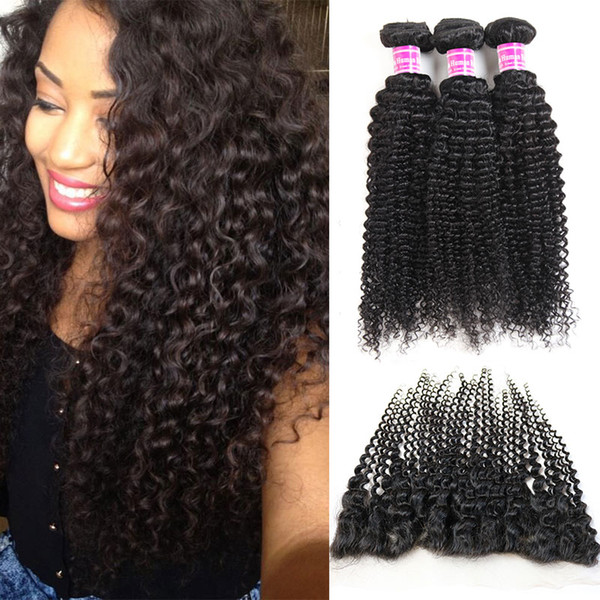 Fastyle Cheep Brazilian Kinky Curly Human Hair 3 Bundles with 13*4 Lace Frontal Closure Soft Peruvian Indian Remy Hair Extensions Wholesale