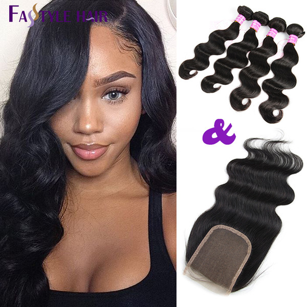 Wholesale Brazilian Body Wave Extension 4 Bundles With Swiss Lace Closure UNPROCESSED Brazilian Peruvian Indian Virgin Human Hair Weave Weft