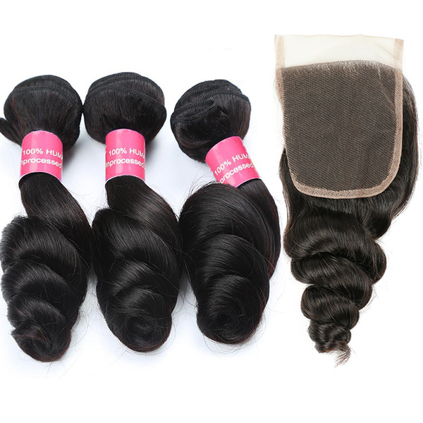 Malaysian Loose Wave Hair With Closure Malaysian Hair Bundles With Closure Unprocessed Human Hair Weaves Bundles With 4x4 Closure