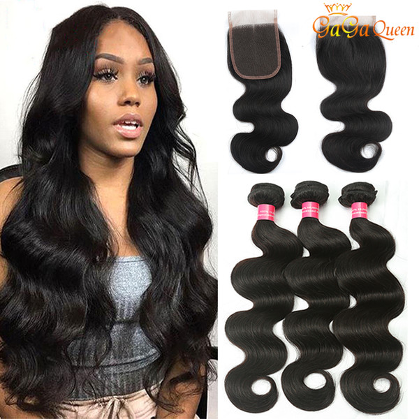 Gaga queen Brazilian Body Wave Hair 3 Bundles With 4x4 Lace Closure Grade 8A Lace Closure With Human Hair Bundles Body Wave