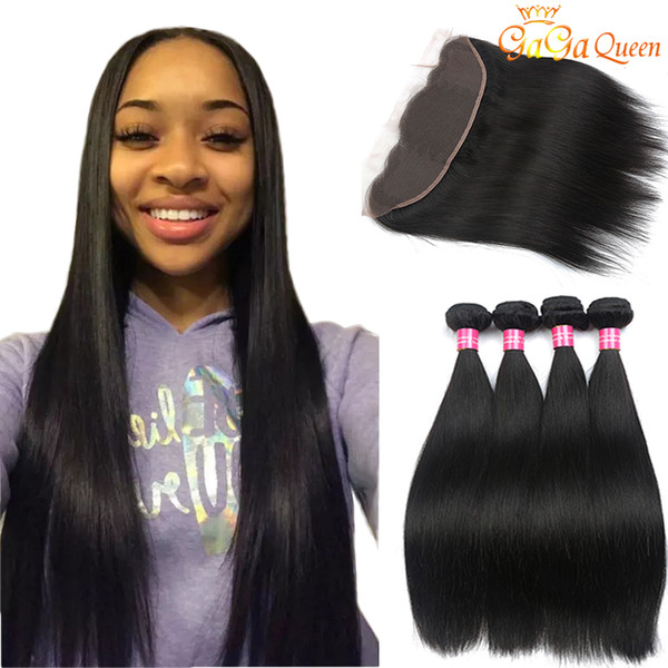 4x13 Ear to Ear Lace Frontal Closure With Straight Hair Unprocessed Brazilian Straight Hair With Frontal Human Hair Weave Free Part