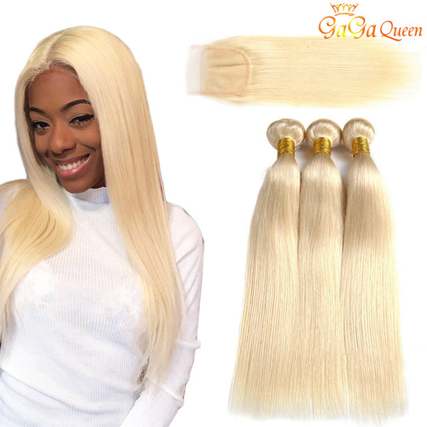 Blonde Peruvian Straight Human Hair With Closure 613 Peruvian Hair Bundles With Closure 4x4 Lace Closure With Human Hair Bundles