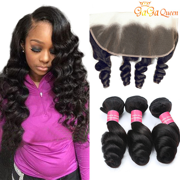 Malaysian Loose Wave Hair With Frontal Malaysian Virgin Hair With Frontal Human Hair Weaves Ear to Ear Lace Frontal Closure