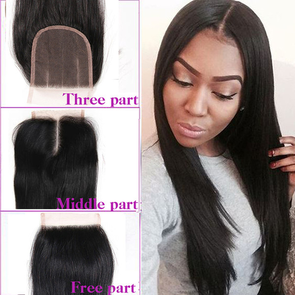 Brazilian Straight Hair 4x4 Lace Closure Free part middle part three part Brazilian Virgin Hair Straight 1PC Lace Closure