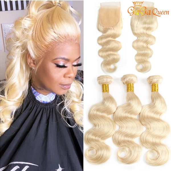 Peruvian Body Wave 613 Blonde Hair With Closure 3 Bundles Unprocessed Peruvian Human Hair Bundles With 4x4 Closure