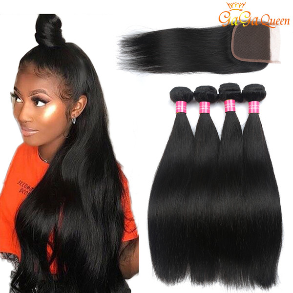 Straight Hair Bundles With 4x4 Closure Brazilian Human Hair With Lace Closure Unprocessed Brazilian Virgin Hair Straight Closure