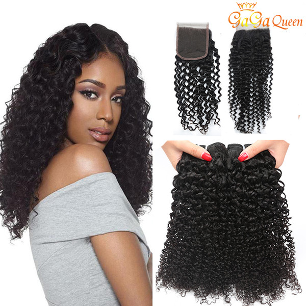 New Arrival Brazilian Kinky Curly Human Hair Bundles With Closure Unprocessed Peruvian Mongolian Curly Hair With Closure Natural Color