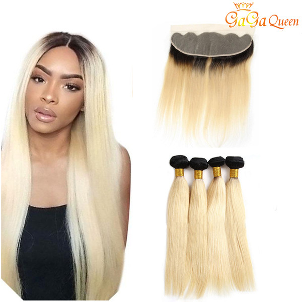 1b 613 Straight Hair Bundles With Frontal Human Hair Bundles Ear to Ear Lace Frontal With Straight Hair Bundles