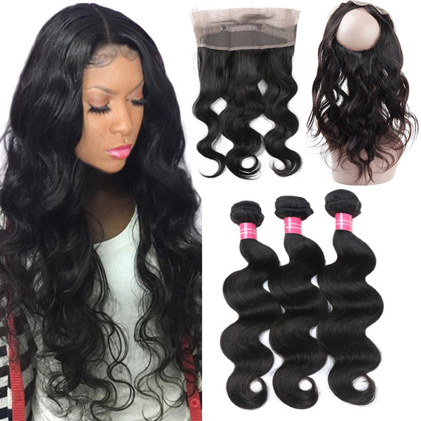 360 Lace Frontal with Hair Bundles Brazilian Human Hair 3 Bundles with 360 Closure Brazilian Body Wave Virgin Hair with 360 Lace Frontal