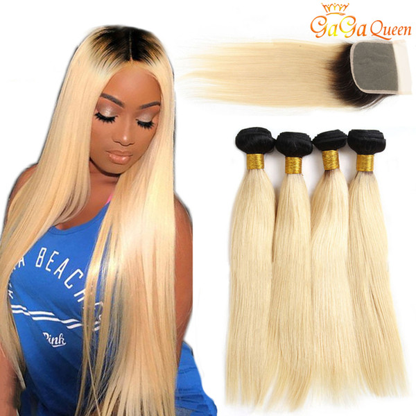 New Arrival 1B 613 Ombre Straight Human Hair Bundles with Closure 613 Blonde Bundles with Lace Closure Brazilian Virgin Hair Wefts