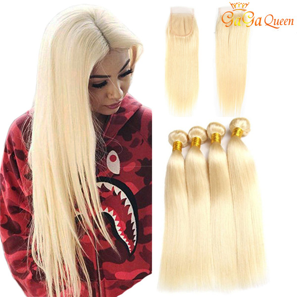 613 Straight Human Hair with Closure Blonde Hair Bundles with Lace Closure Brazilian Virgin Hair Wefts