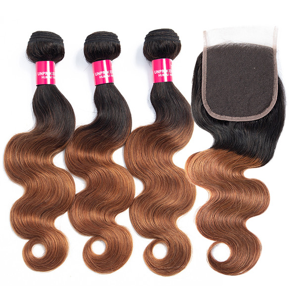 3 Bundles 1b/30 Brazilian Body Wave Hair With Closure Ombre 4x4 Lace Closure With Human Hair Bundles New Arrival