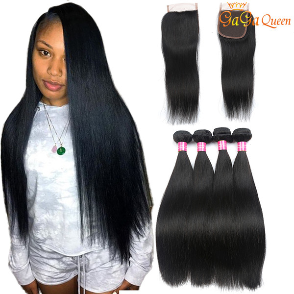 3 Bundles Peruvian Straight Hair With Closure 100% Peruvian Human Hair 4x4 Lace Closure With Hair Bundles Free Middle Three Part