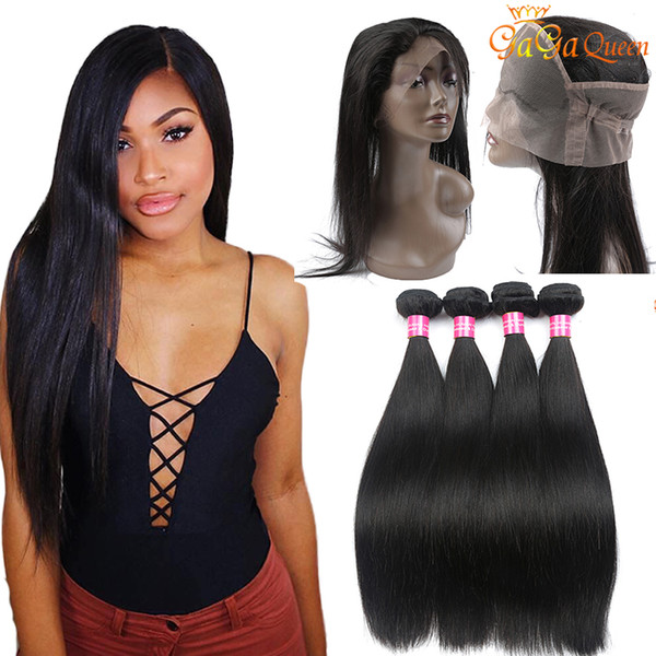 360 Lace Frontal Closure With Bundles Brazilian Straight Human Hair With 360 lace Frontal Brazilian Straight Hair Bundles With 360 Closure