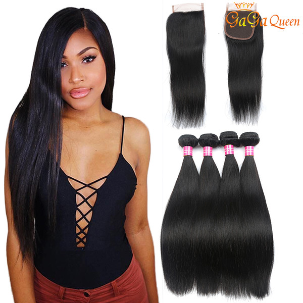 Peruvian Straight Hair Bundles With Closure Unprocessed Human Hair 4x4 Lace Closure With Hair Bundles Free Middle Three Part