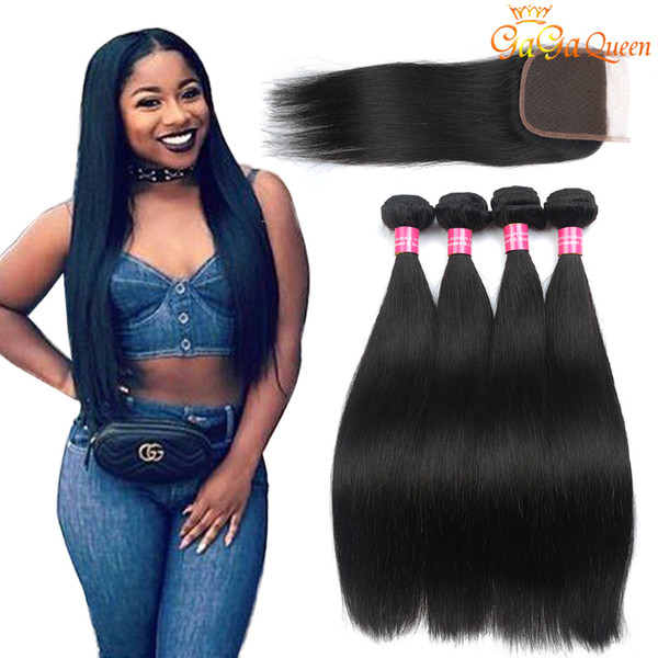 4x4 Straight Lace Closure With Hair Bundles Brazilian Straight Hair Bundles With Closure 100% Human Hair Straight Closure