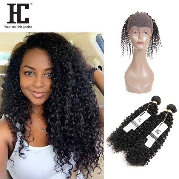 HC Hair Brazilian Kinky Curly 360 Lace Frontal Closure with Bundles 2 Bundles Hair Extension Weave with 360 Lace Frontal Human Hair