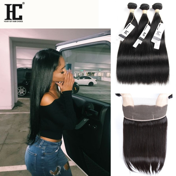 HC Hair 360 Lace Frontal with Bundles Brazilian Human Hair 3 Bundles with Frontal Closure Brazilian Straight Virgin Hair with 360 Frontal