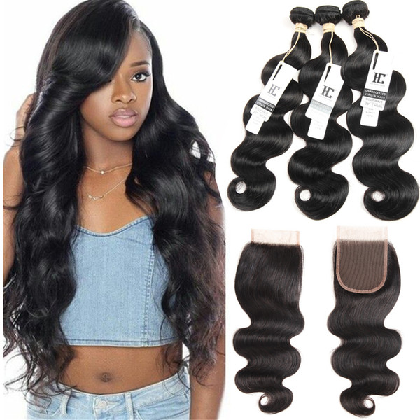 Mink Brazilian Body Wave Hair 3 Bundles With Closure 4pcs/lot Brazilian Hair Weave Bundles 100% Human Hair Bundles With 4x4 Top Lace Closure