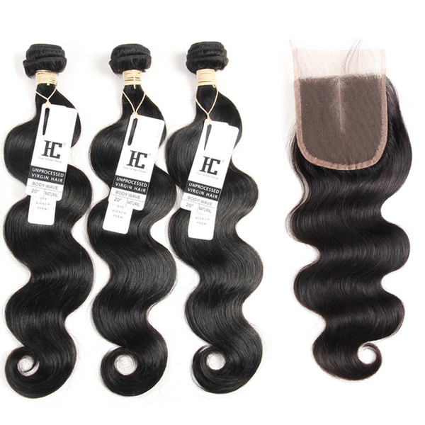 8A Grade Mink Brazilian Virgin Hair Body Wave with Clousre Human Hair 3 Bundles with 4x4 Top Lace Closure with Baby Hair Natural Color