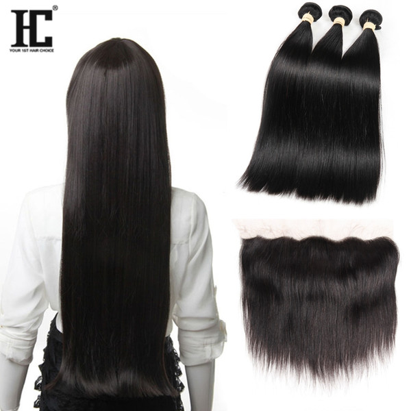 HC Hair 8A Brazilian Virgin Hair With Frontal Brazilian Straight Hair With Closure Ear To Ear Lace Frontal Closure With Bundles