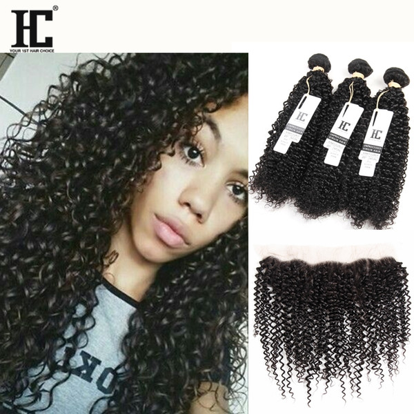 Brazilian Kinky Curly Hair With Closure Full Lace Frontal 3 Bundles With Frontal Closure 8a Hair Bundles With Lace Frontal HC Hair Products