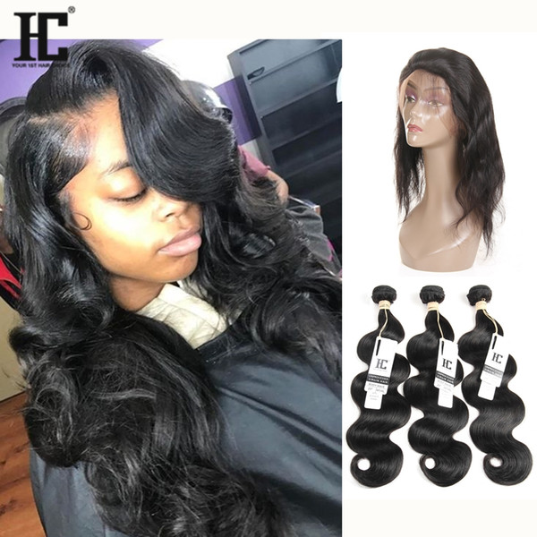 HC 360 lace frontal closure with bundles brazilian wavy 360 frontal with bundles brazilian body wave with closure