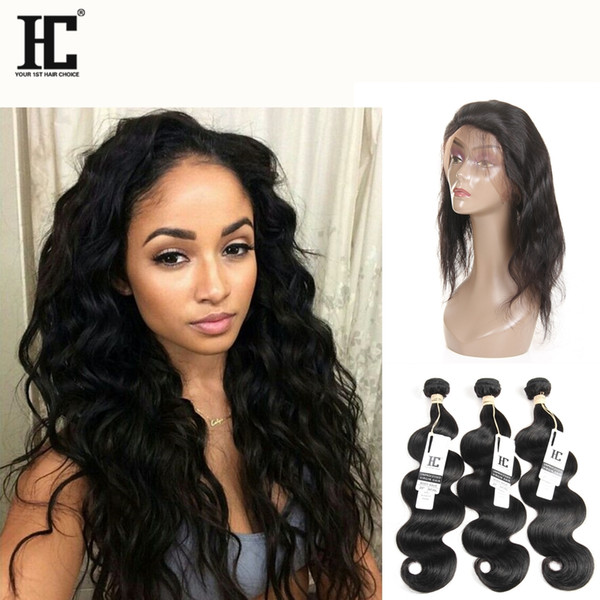 HC Pre Plucked 360 Lace Frontal Closure with Bundles 3 pcs Brazilian Virgin Hair with 360 lace frontal Brazilian Body Wave Hair Extension